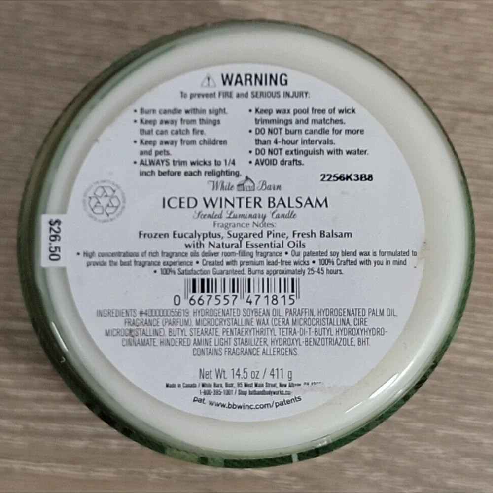 BATH AND BODY‎ WORKS ICED WINTER BALSAM LARGE 3-WICK CANDLE 14.5 OZ